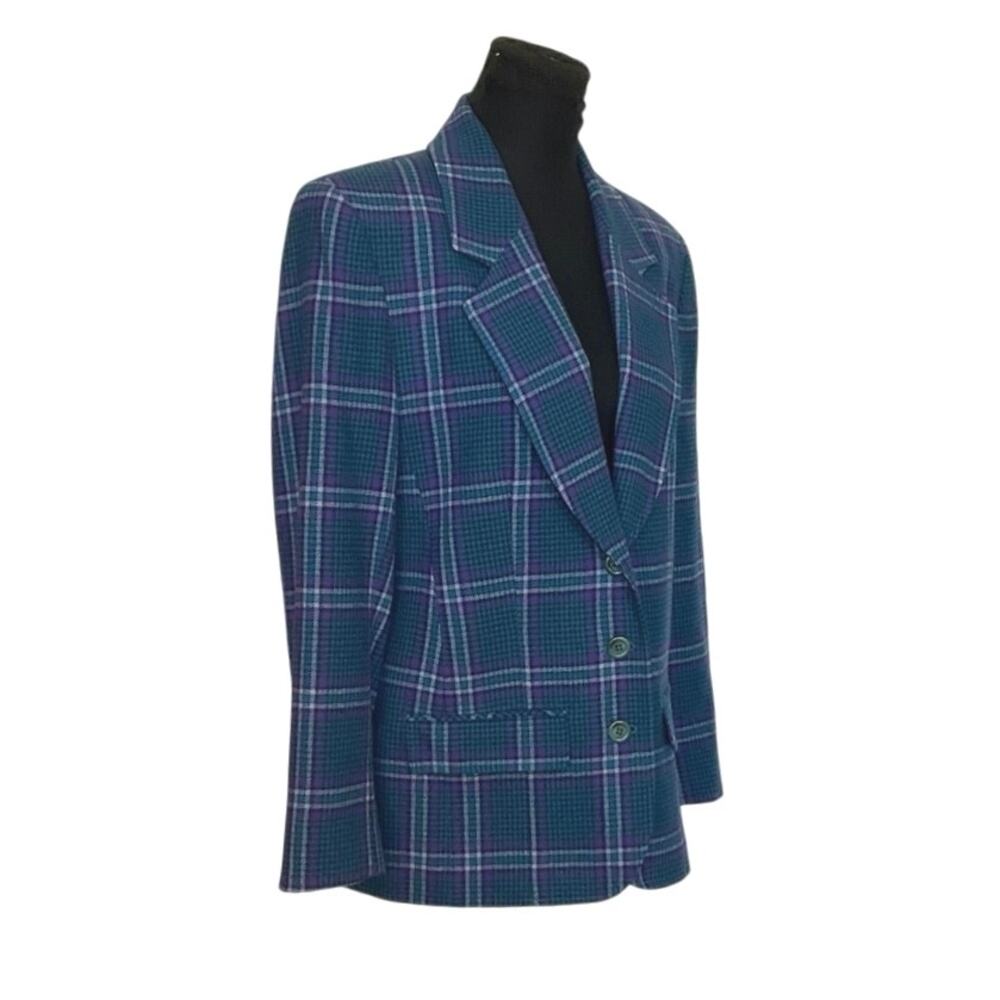 Vintage Pendleton Wool Plaid Blazer USA Made Size 6 Teal Purple - Picture 3 of 10